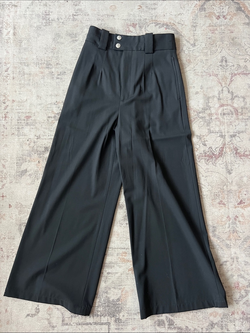 Proenza Schouler Black Wide-Leg Trousers with Double Button Waist